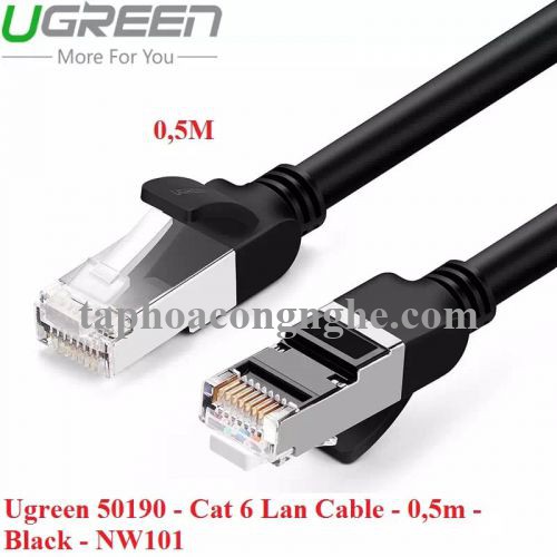 Ugreen 50190 0.5M màu Đen Cáp mạng LAN cat6 Đầu bấm kim loại NW101 30050190